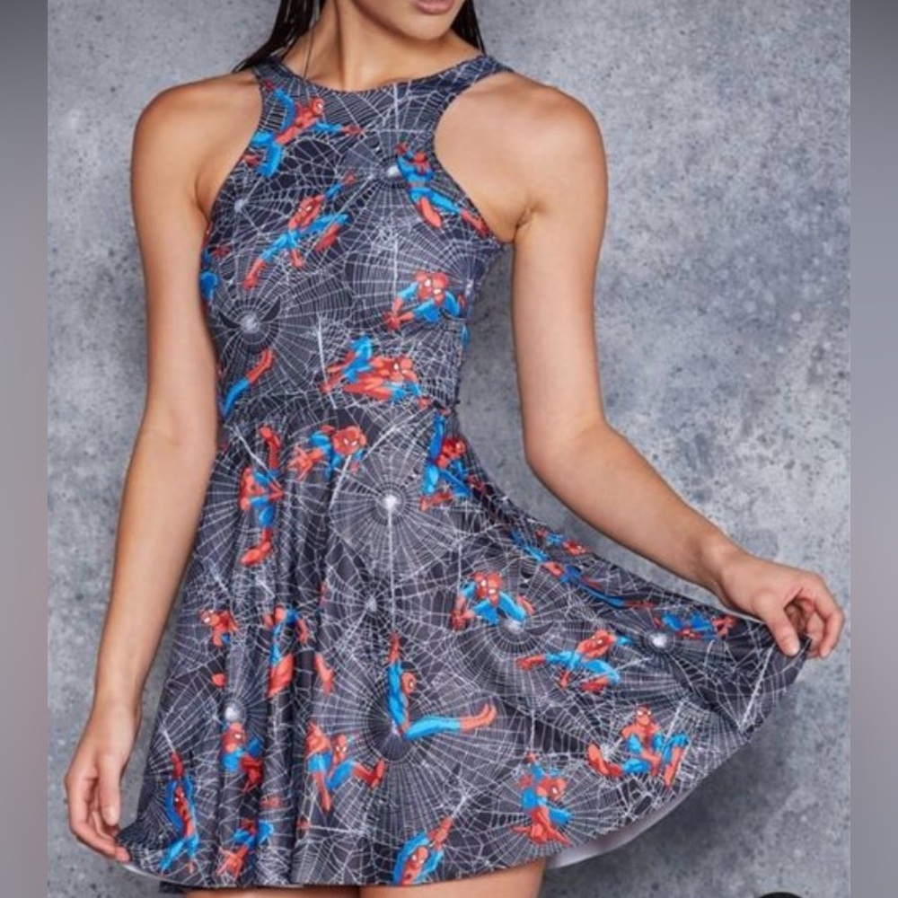 Blackmilk Spider-Man Webslinger Black Scoop Skater Dress Marvel - Picture 2 of 6
